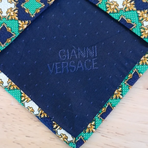 Versace Navy and Green Geometric *PRINT* Tie - Picture 4 of 6